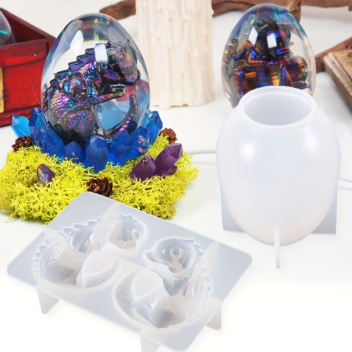 Resin Craft Ideas - Siliconen drakenei mallen, 2-delige set, dinosaurus